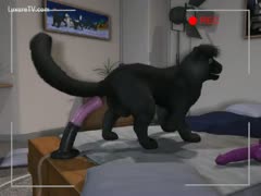 A dog consuming a sex toy in animation